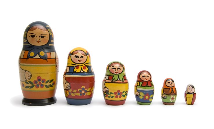 Yellow, Red, Blue Matryoshka Dolls